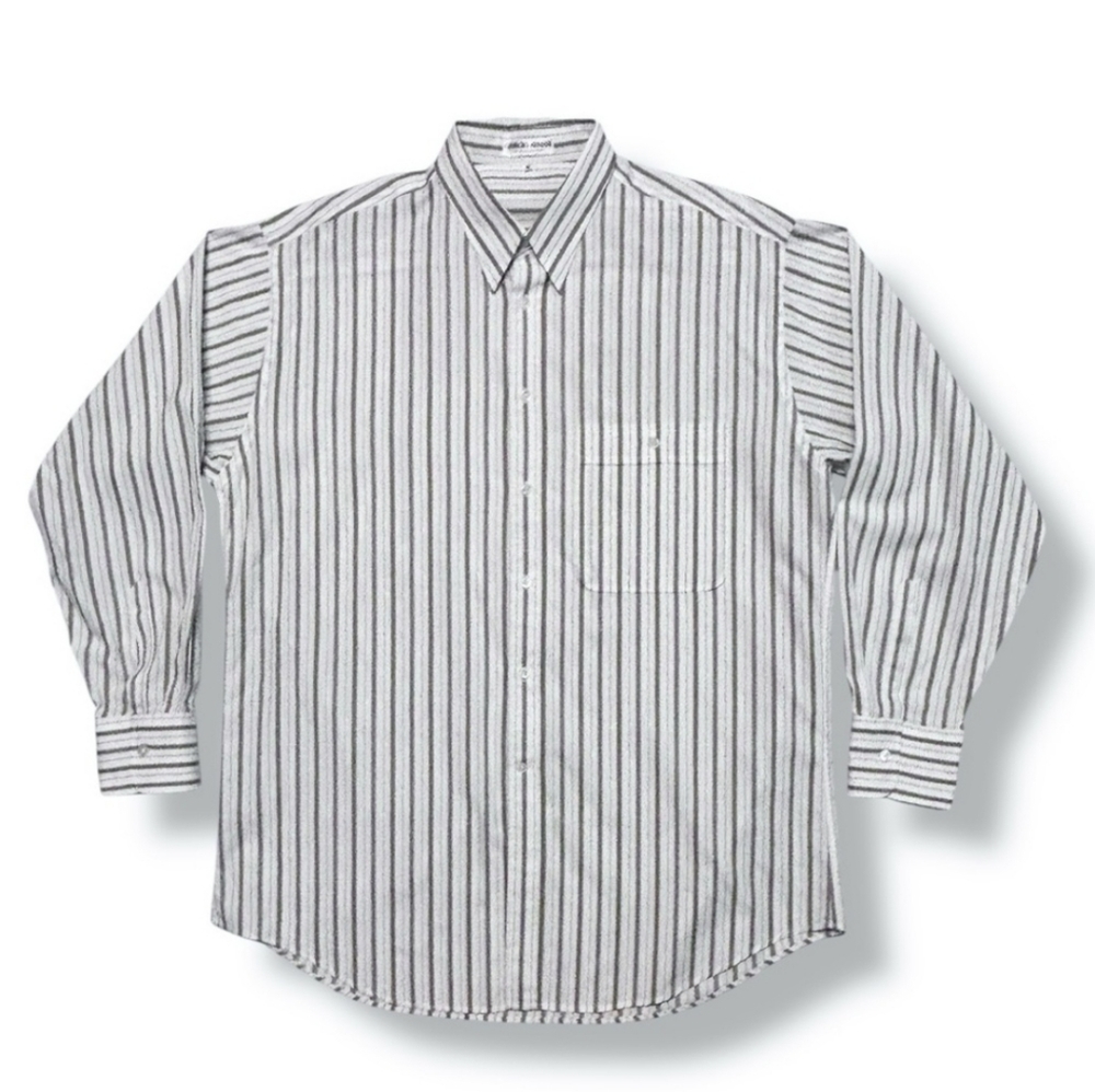 GIORGIO ARMANI Tan & Blue Stripe Button Down Dress Shirt 16 32/33